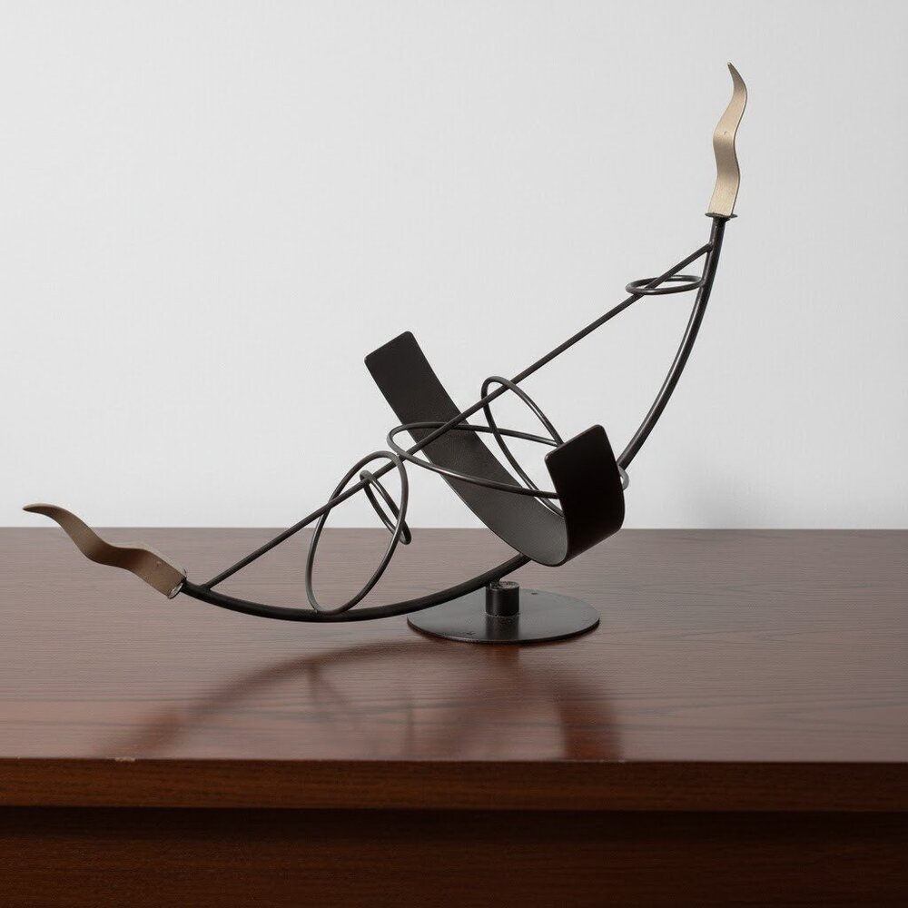 Mid-Century Modern Metal Wine Bottle Holder Brutalist Abstract Sculpture Bronze